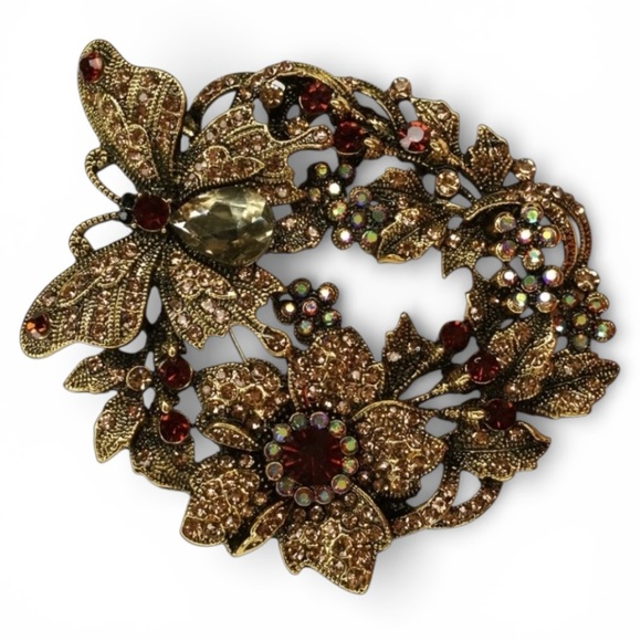 Gold‑Tone Multicolor Floral Butterfly Brooch - XL Sparkling Statement Pin - Picture 4 of 12